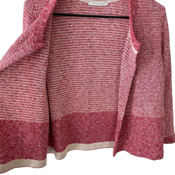 STEFAN GREEN RED WHITE & PINK TEXTURED KNIT OPEN FRONT CARDIGAN SIZE 3 (LARGE) - Picture 4 of 13